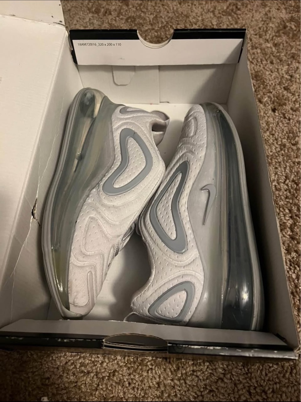 Nike White & Light Gray Air Max 720 Sneakers